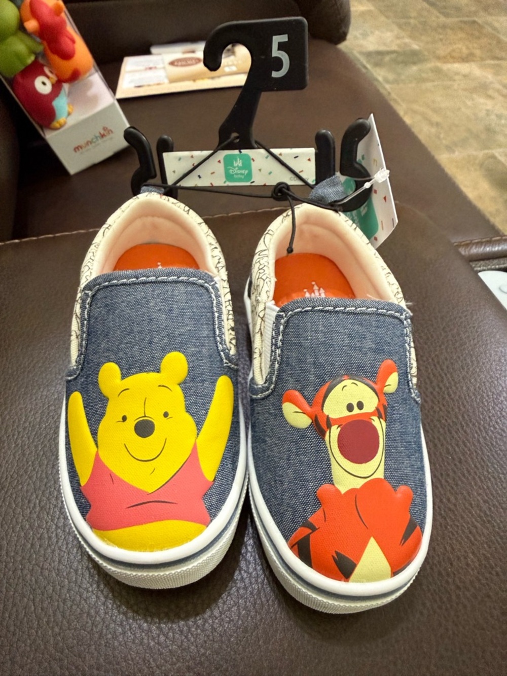 Disney Kids Denim Blue Winnie the Pooh & Tigger Slip-On Sneakers